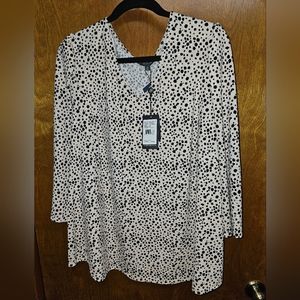 Pink w/ Black and White Polka Dot Top - Stretchy- Adrianna Papell - 3/4 Sleeve